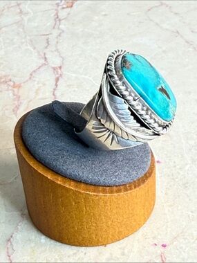 Sterling Silver Turquoise Navajo Indian Statement Ring, Size 13